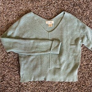 Blue/Green Cropped Sweater | Fall Sweater | V-Neck Sweater